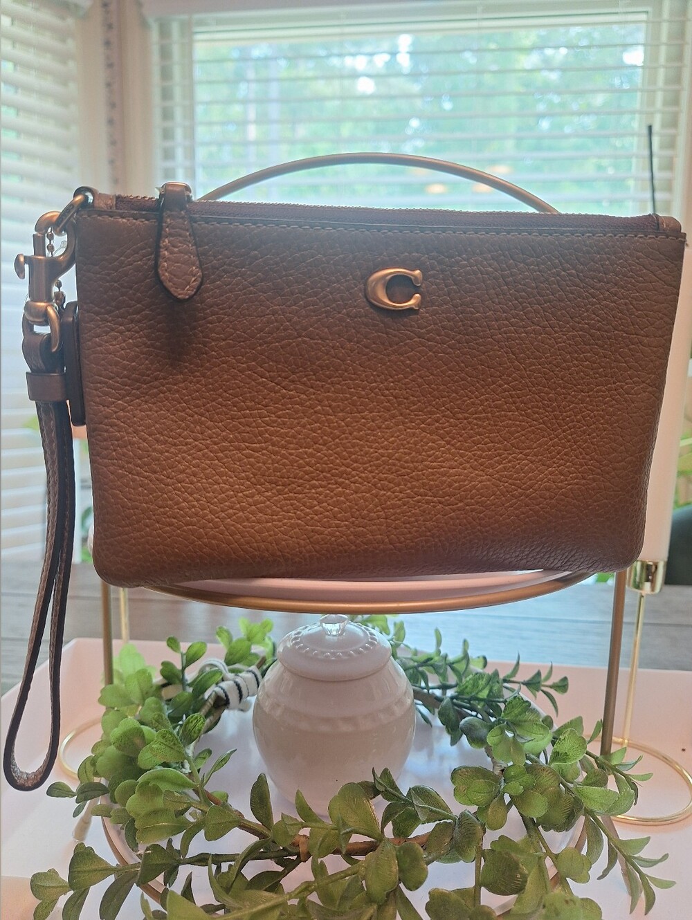 Coach Brown Pebbled Leather Wristlet Clutch